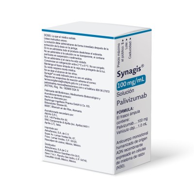 Synagis® 100 mg/mL Caja con 1 Frasco Ámpula con 1.0 mL Rx3 Synagis® 100 mg/mL Caja con 1 Frasco Ámpula con 1.0 mL Rx3