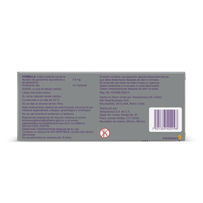 Zoladex® 3.6 mg Caja con un Implante en una Jeringa Zoladex® 3.6 mg Caja con un Implante en una Jeringa