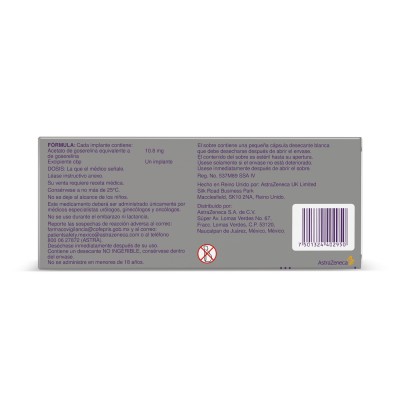 Zoladex® 10.8 mg Caja con un Implante en una Jeringa
